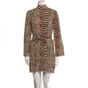 Nanushka Yai Paneled Printed Crinkled-Voile Mini Dress In Animal Print, Size XS